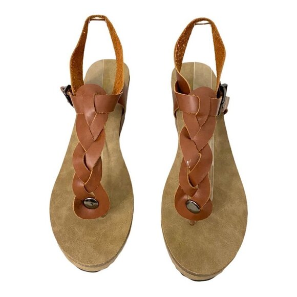 Jolimal Boho Leather Braided Cognac Wedge Sandals, Size 10 - Picture 8 of 13